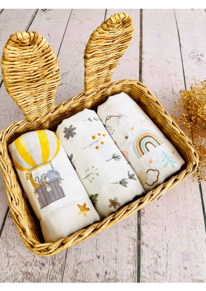 3 Adet 110X110 Çok Amaçlı Müslin Bezi Örtü Battaniye