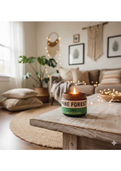 Pine Forest: Özel Tasarım Kavanoz Mum Çam Kokulu 250GR Doğal Vegan Soya Wa x Mumu