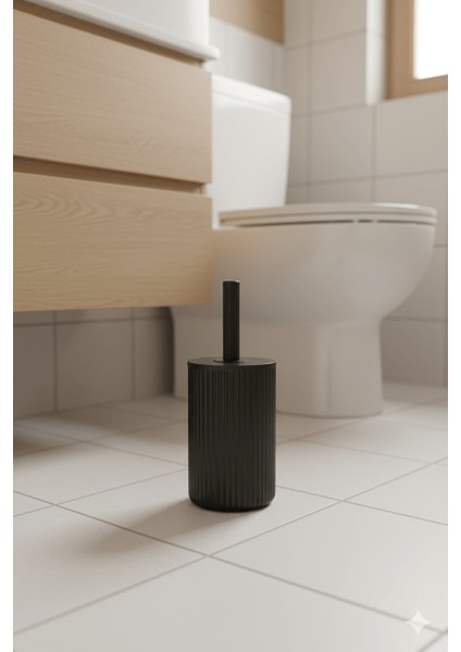 Lines Serisi Siyah Akrilik Tuvalet Fırçası – Silindir Standlı, 34CM, Kolay Temizlik - 3371