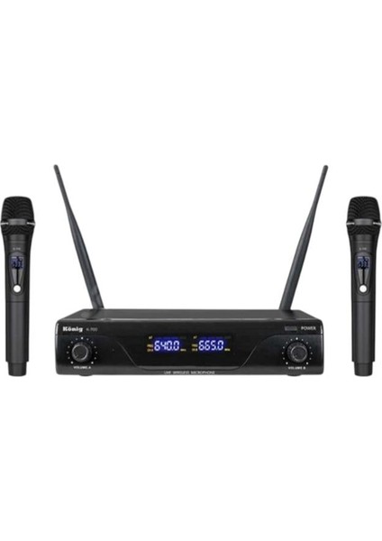 König K-700 Y-Y Profesyonel 663-694MHZ 2 Yaka 2 Kanal Uhf 2X50 Kablosuz Telsiz Mikrofon