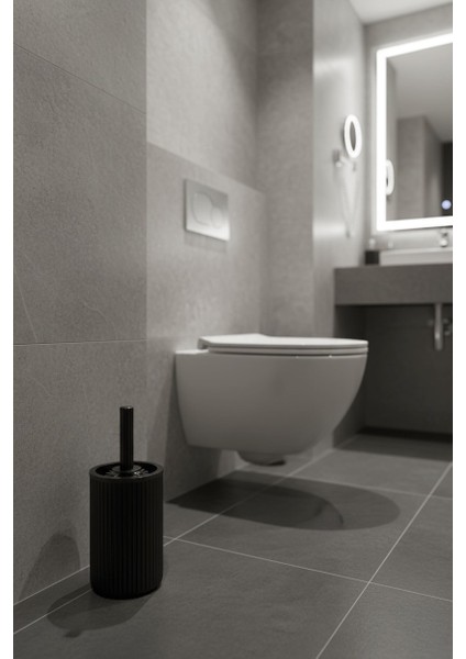 Lines Serisi Siyah Akrilik Tuvalet Fırçası – Silindir Standlı, 34CM, Kolay Temizlik - 3371
