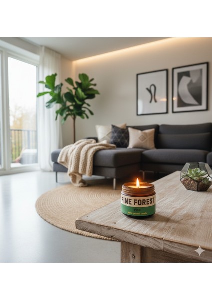 Pine Forest: Özel Tasarım Kavanoz Mum Çam Kokulu 250GR Doğal Vegan Soya Wa x Mumu fiyatları