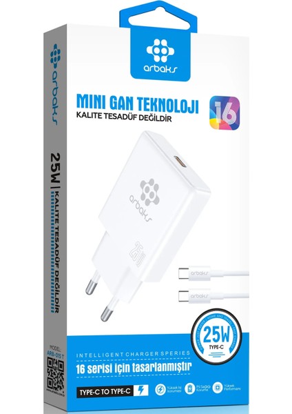Mini Gan Teknoloji 25W Type-C To Type-C Hızlı Şarj Cihazı Arbaks ARB-015T