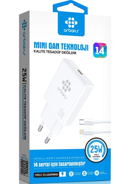 Mini Gan Teknoloji 25W Type-C To Iphone Hızlı Şarj Cihazı Arbaks ARB-015L