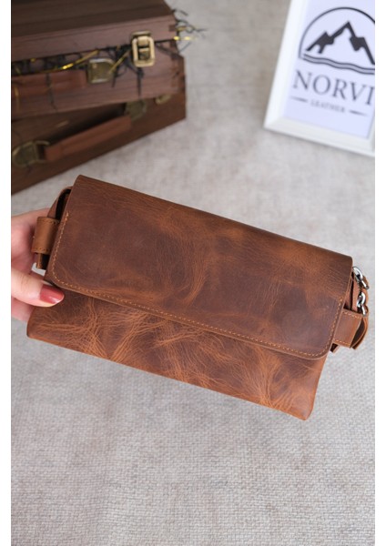 Hakiki Deri Erkek El Çantası Kahverengi