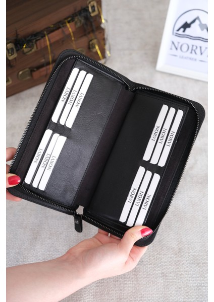 El Tutamaçlı Çok Bölmeli Lüks Hakiki Deri Çanta Siyah