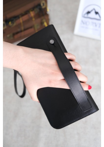 El Tutamaçlı Çok Bölmeli Lüks Hakiki Deri Çanta Siyah