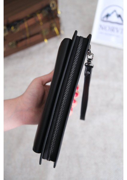 El Tutamaçlı Çok Bölmeli Lüks Hakiki Deri Çanta Siyah indirimleri