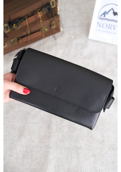 Hakiki Deri Erkek El Çantası Siyah