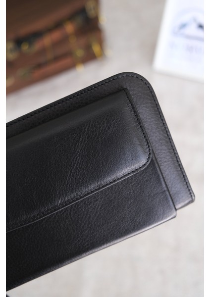 El Tutamaçlı Çok Bölmeli Lüks Hakiki Deri Çanta Siyah