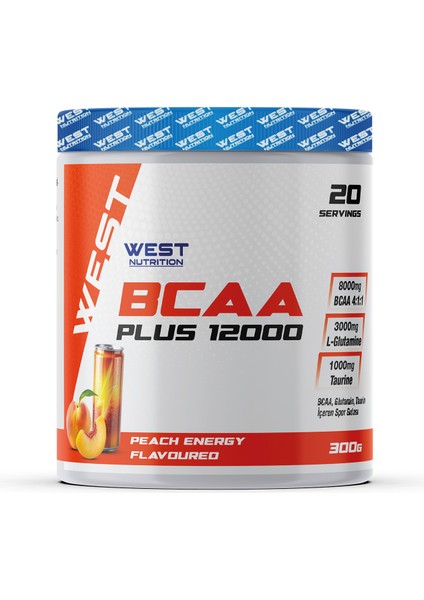 Bcaa Plus 12000 Glutamin Taurin 300 gr 20 Servis Enerji İçeceği Şeftali