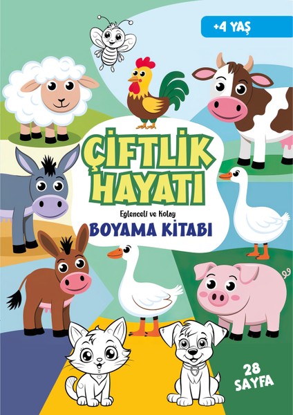 Çiftlik Hayatı Boyama Kitabı - 4-7 Yaş Çocuklar İçin - 28 Sayfa - Eğitici ve Eğlenceli Boyama Kitabı
