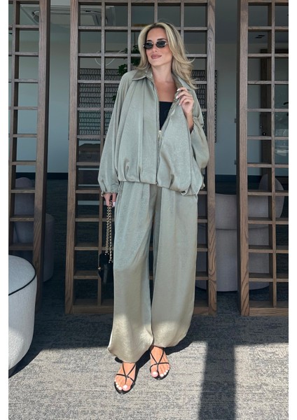 Haki Bomber Saten Ceket - 9584 modelleri