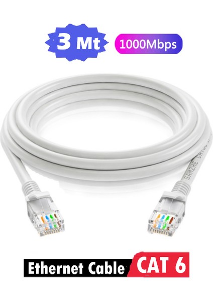 (3 Metre) Cat6 Internet Kablosu Ethernet Utp Patch High Speed 1000MBPS