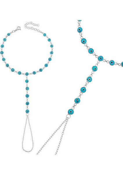 Mavi Nazar Boncuklu Gümüş Şahmeran Bileklik