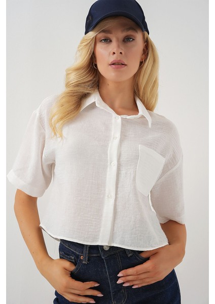 Gömlekler Bdart Cep Detaylı Doku Ağızlı Kısa Gömlek