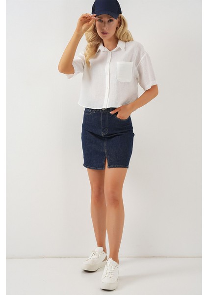 Gömlekler Bdart Cep Detaylı Doku Ağızlı Kısa Gömlek fiyatları