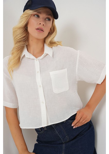 Gömlekler Bdart Cep Detaylı Doku Ağızlı Kısa Gömlek modelleri