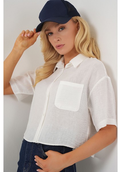 Gömlekler Bdart Cep Detaylı Doku Ağızlı Kısa Gömlek fırsatları