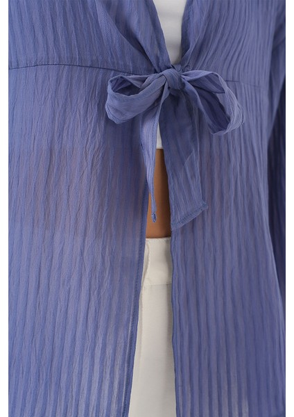 Kadın BDART Fiyonk Bağlamalı Sırsız V-Yaka Bluz Blue indirimleri