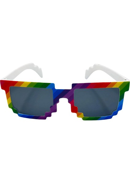 Parti Gözlük Pixel Bilgisayar Temalı Gökkuşağı Renklerinde Parti Eğlence Gözlüğü
