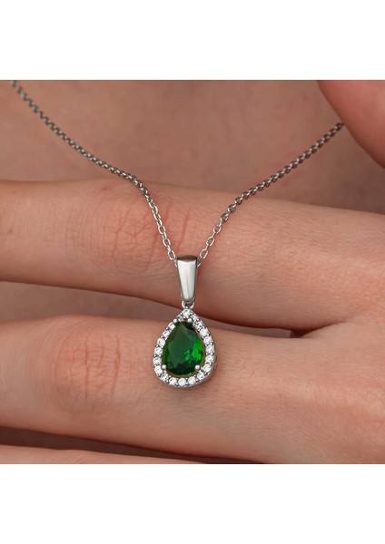 Gümüş Damla Zümrüt Taşlı Kadın Kolye fiyatları