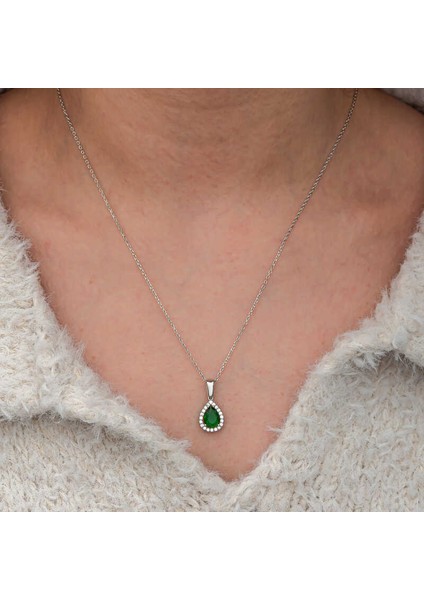 Gümüş Damla Zümrüt Taşlı Kadın Kolye fırsatları