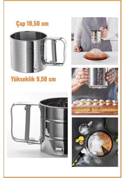 Paslanmaz Çelik Un Eleği 10,5 cm Gümüş Yuvarlak Dayanıklı Kolay Temizlenebilir Mutfak Gereci