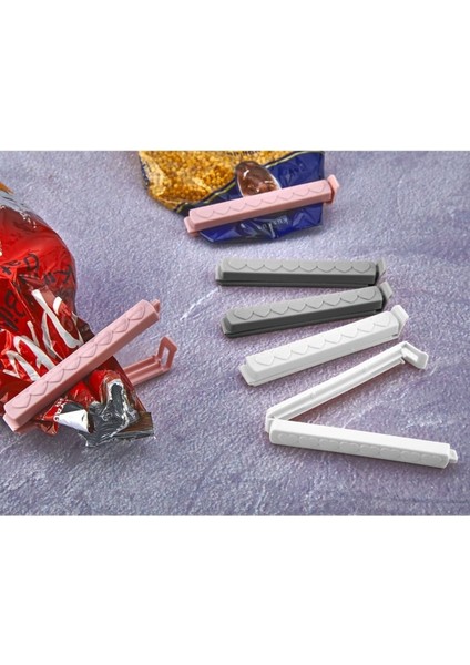12 Adet Hava Sızdırmaz Plastik Poşet Klipsi - Gıda Saklama İçin Gri, Beyaz ve Pembe Renk Seçenekleri