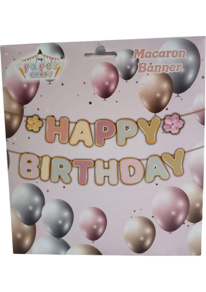 Dekoratif Asmalı Banner Happy Birthday makaron ren fiyatları
