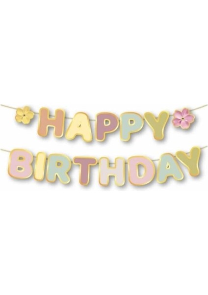 Dekoratif Asmalı Banner Happy Birthday makaron ren indirimleri