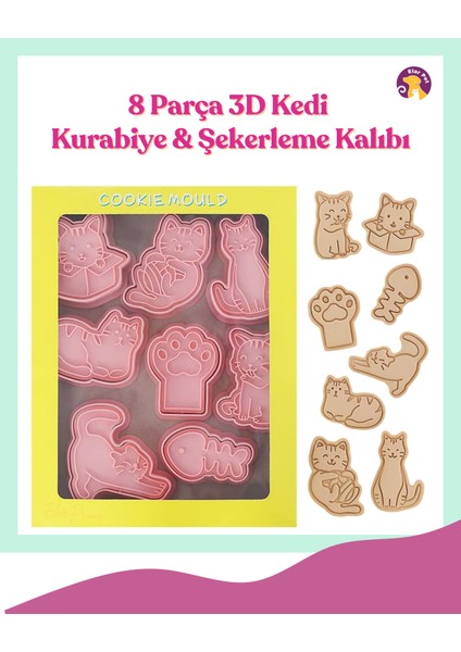 3D Kedi Şekilli Kurabiye ve Şekerleme Kalıbı Seti – 8 Parça (Ithal Ürün) fiyatları