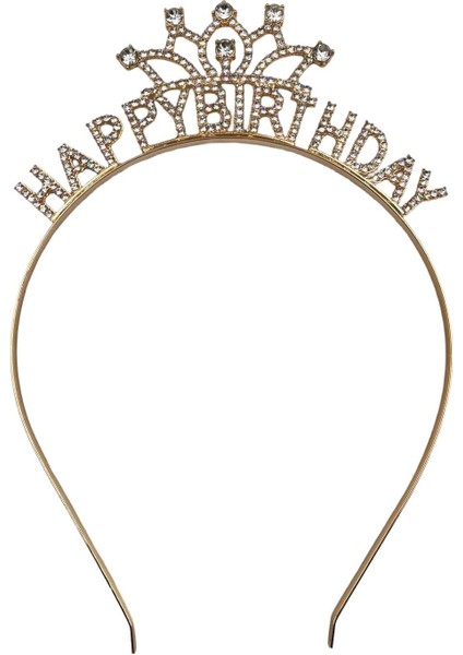Taç Metal Taşlı Happy Birthday Taşlı İşlemeli Altı