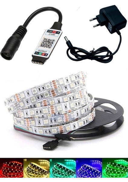 Rgb Şerit Led, Bluetooth ile Kontrol Edilen, 5 Metre, Tak ve Çalıştır, Animasyonlu