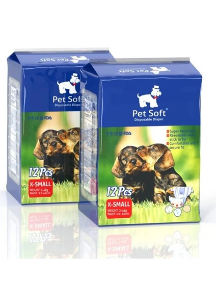 Petsoft Köpek Tuvalet Bezi Kedi Tuvalet Bezi Çiş Bezi X-Small 12 Adet