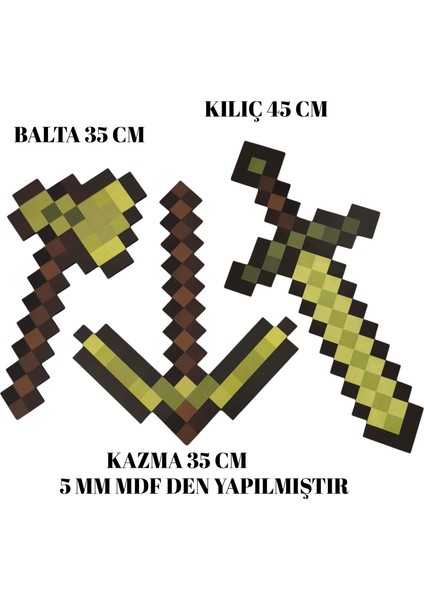 Ahşap Figür Oyuncak Gold Set Balta Kılıç Kazma