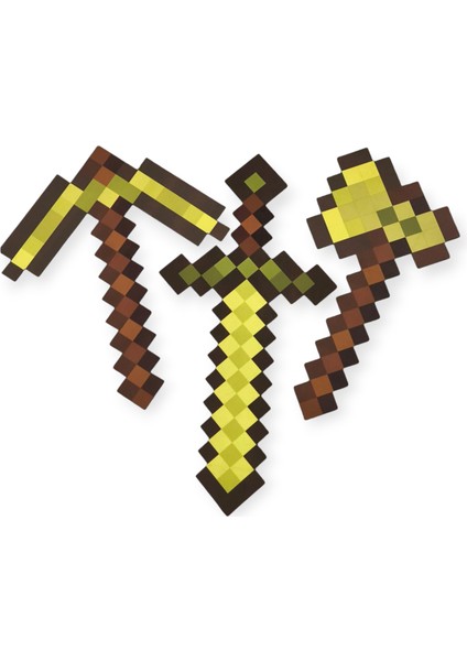 Ahşap Figür Oyuncak Gold Set Balta Kılıç Kazma