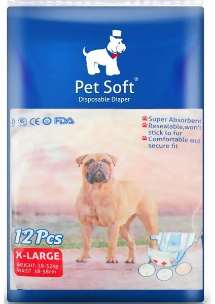 Petsoft Köpek Tuvalet Bezi Kedi Tuvalet Bezi Çiş Bezi X-Large 12 Adet