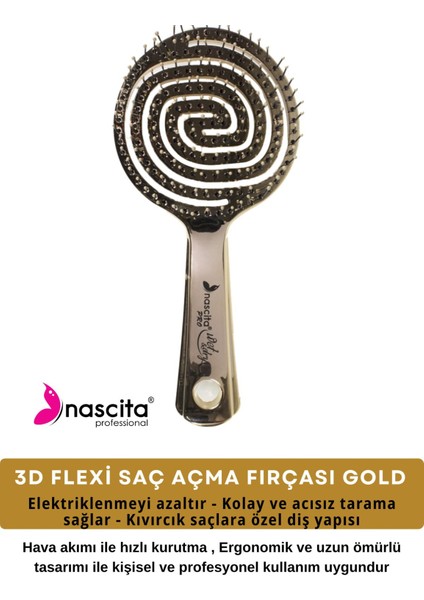 3D Flexi Kontrol Açma-Tarama Saç Fırçası Altın -35 Ergonomik Tasarım, Statik Elektrik Önleyici, Profesyonel Saç Bakımı fırsatları