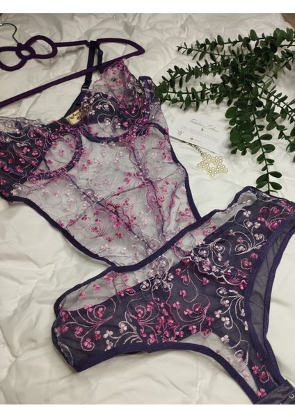 Mürdüm Balenli Desteksiz Transparan Işlemeli Brode Bodysuit modelleri