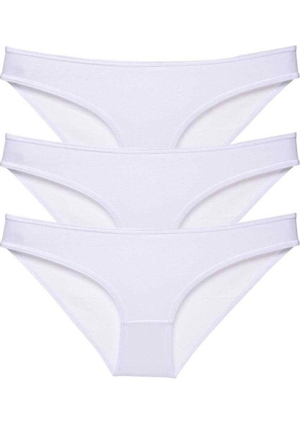 3 Adet Süper Eko Set Likralı Kadın Slip Külot Beyaz