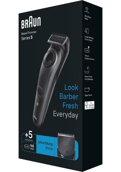 Series 5 BT5420 Sakal Düzeltici - Ultra Keskin Bıçak, Siyah Renk, 40 Uzunluk Ayarı, Suya Dayanıklı Tasarım