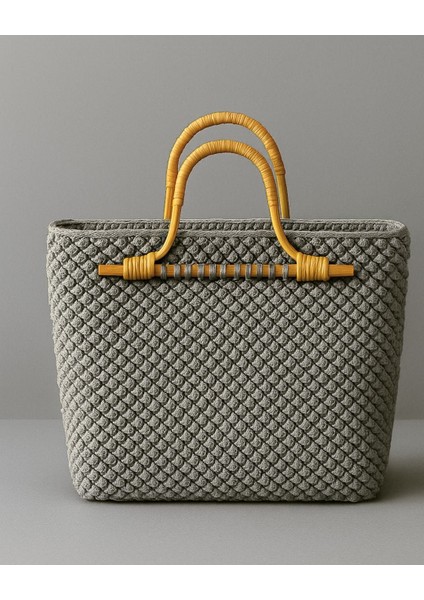 El Yapımı Makrome Çanta Doğal ve Şık Tasarım Nohut Gri