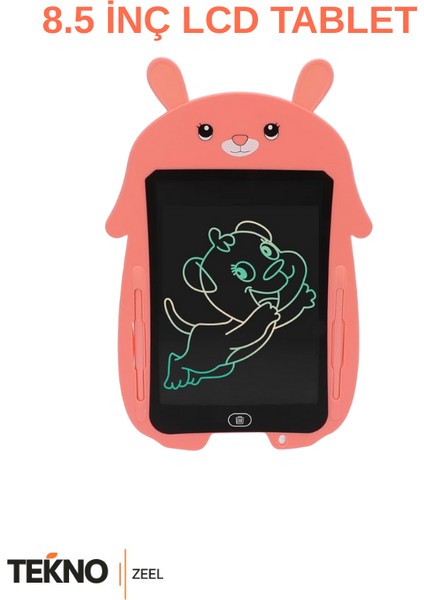 Pembe Tavşan Tasarımlı 8.5 Inç LCD Çizim ve Yazı Çocuk Tableti