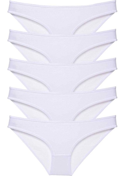 5 Adet Süper Eko Set Likralı Kadın Slip Külot Beyaz