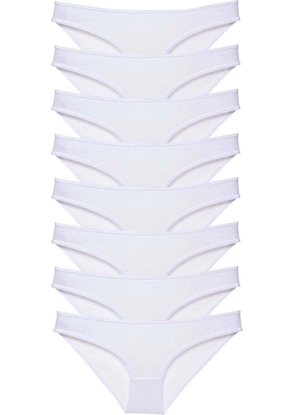 8 Adet Süper Eko Set Likralı Kadın Slip Külot Beyaz