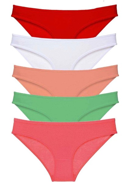 5 Adet Süper Eko Set Likralı Kadın Slip Külot Kırmızı Beyaz Pudra Yeşil Fuşya