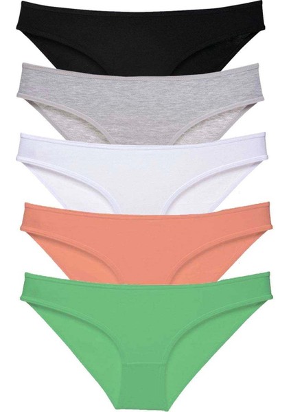 5 Adet Süper Eko Set Likralı Kadın Slip Külot Siyah Gri Beyaz Pudra Yeşil