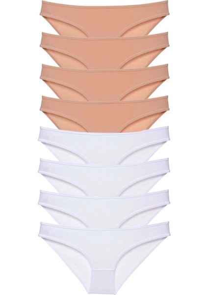 8 Adet Süper Eko Set Likralı Kadın Slip Külot Ten Beyaz