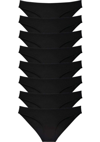 8 Adet Süper Eko Set Likralı Kadın Slip Külot Siyah